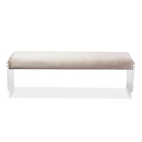 Baxton Studio DB-175-beige Hildon Beige Microsuede Lux Bench with Paneled Acrylic Legs